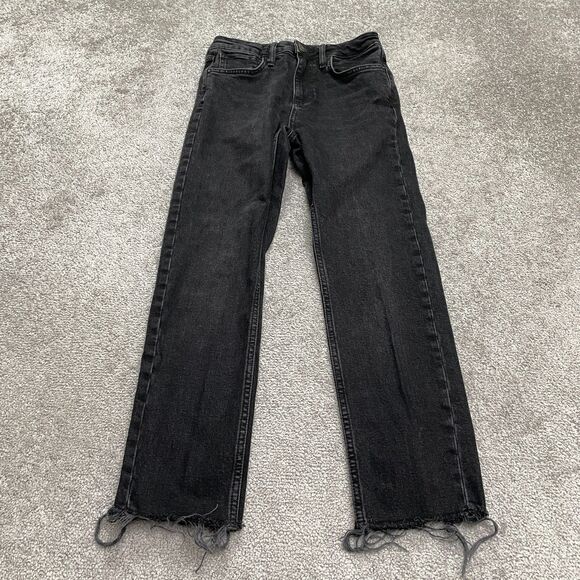 Zara Straight Ankle Denim Jeans Womens 4 Black High Rise Dark Wash Raw Hem 26x26 - Picture 1 of 14
